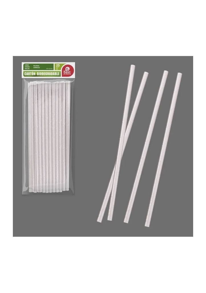 Silver Paper Straws 197x6mm - 25pk