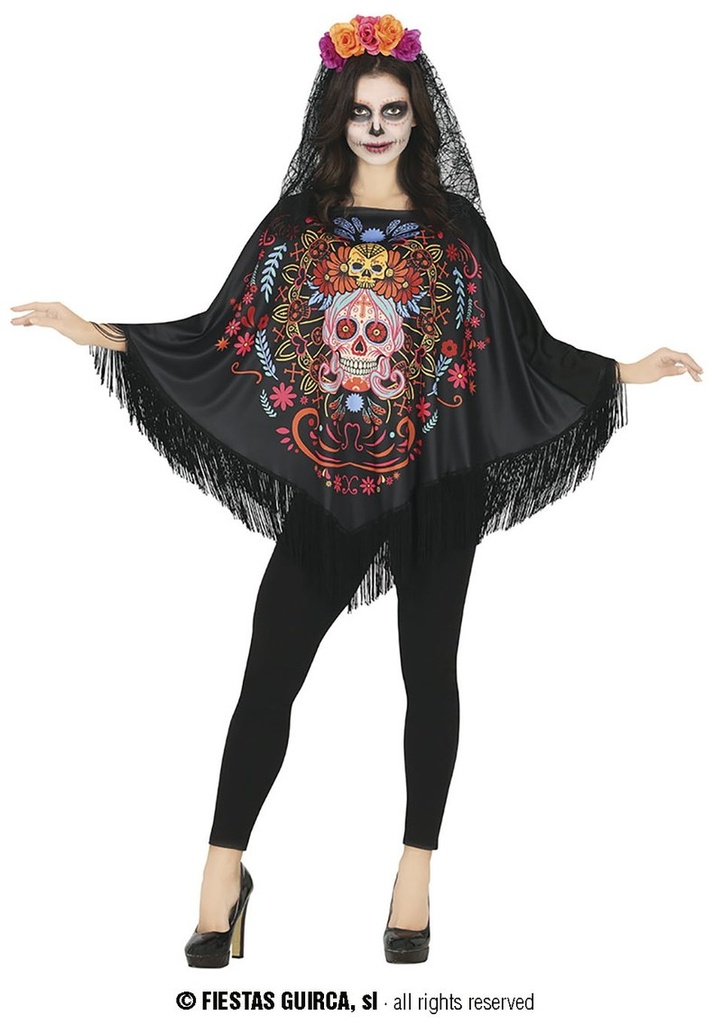 [79803] Halloween Day of The Death Poncho -  Adult One Size