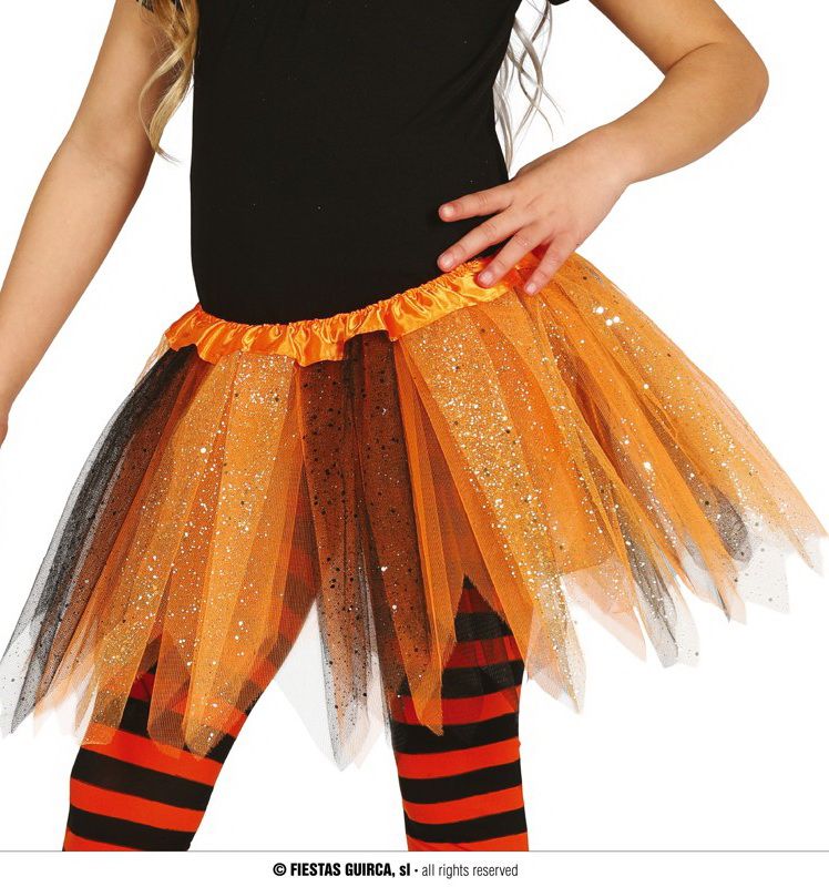 [17203] Child  Glossy Black/Orange Tutu 30cm - Child One Size