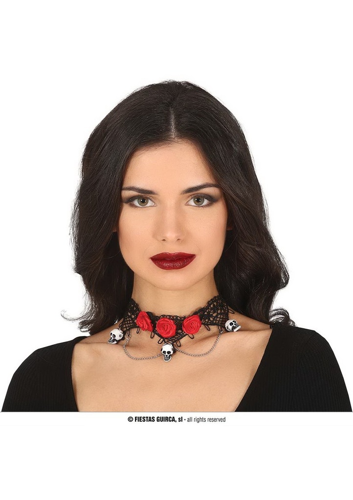 Halloween Choker With Skulls & Roses