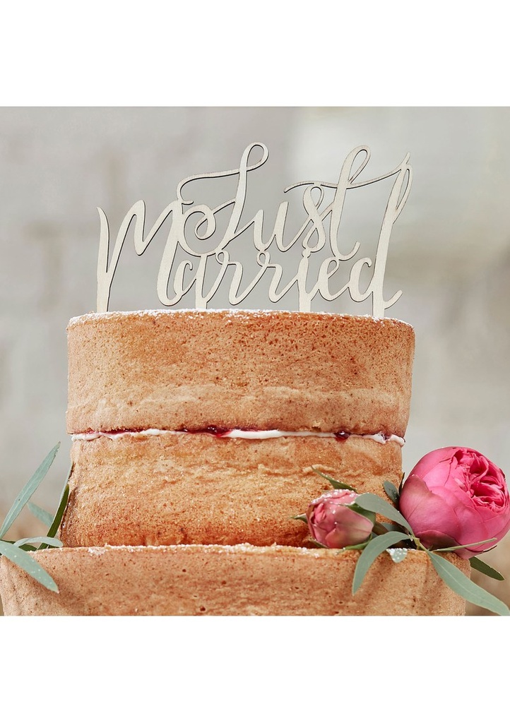 Wooden Just Married Cake Topper - 12.5cm x 14cm
