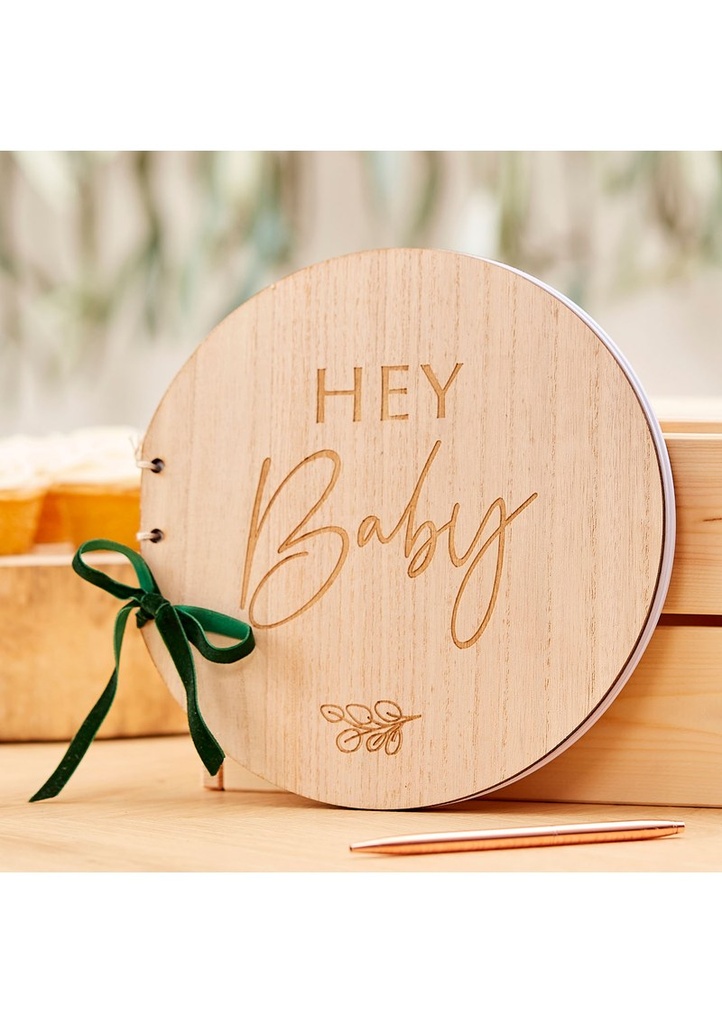 [BAB-107] Wooden Hey Baby Shower Guest Book - 22cm x 21.5cm