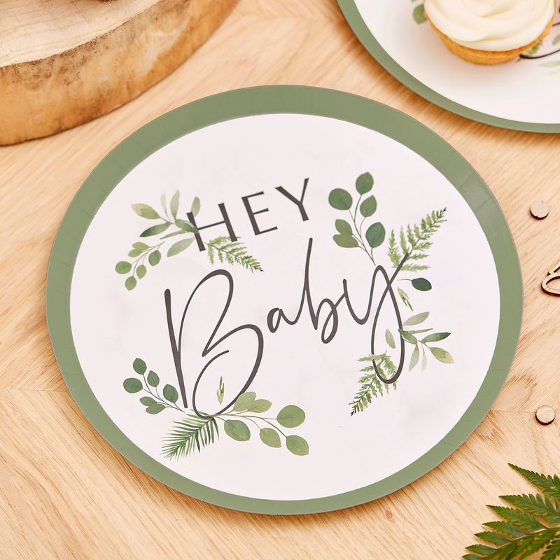 Botanical Hey Baby Shower 24cm Plates - 8pk