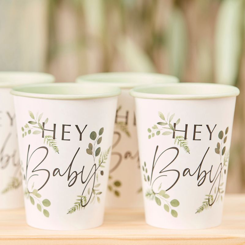 Botanical Hey Baby Shower Cups - 8pk