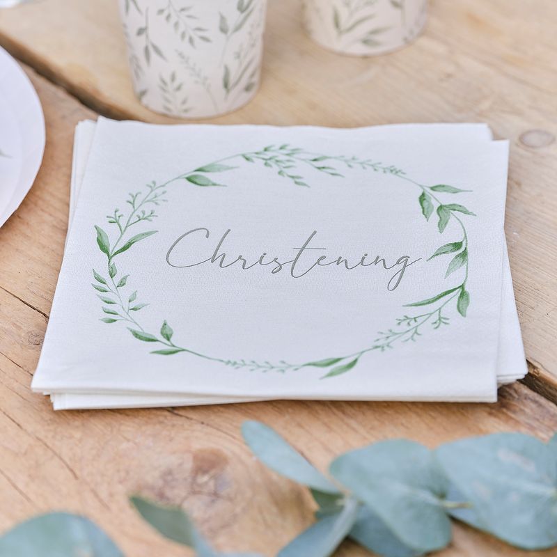 Botanical Christening Paper Napkins 16.5cm - 16pk