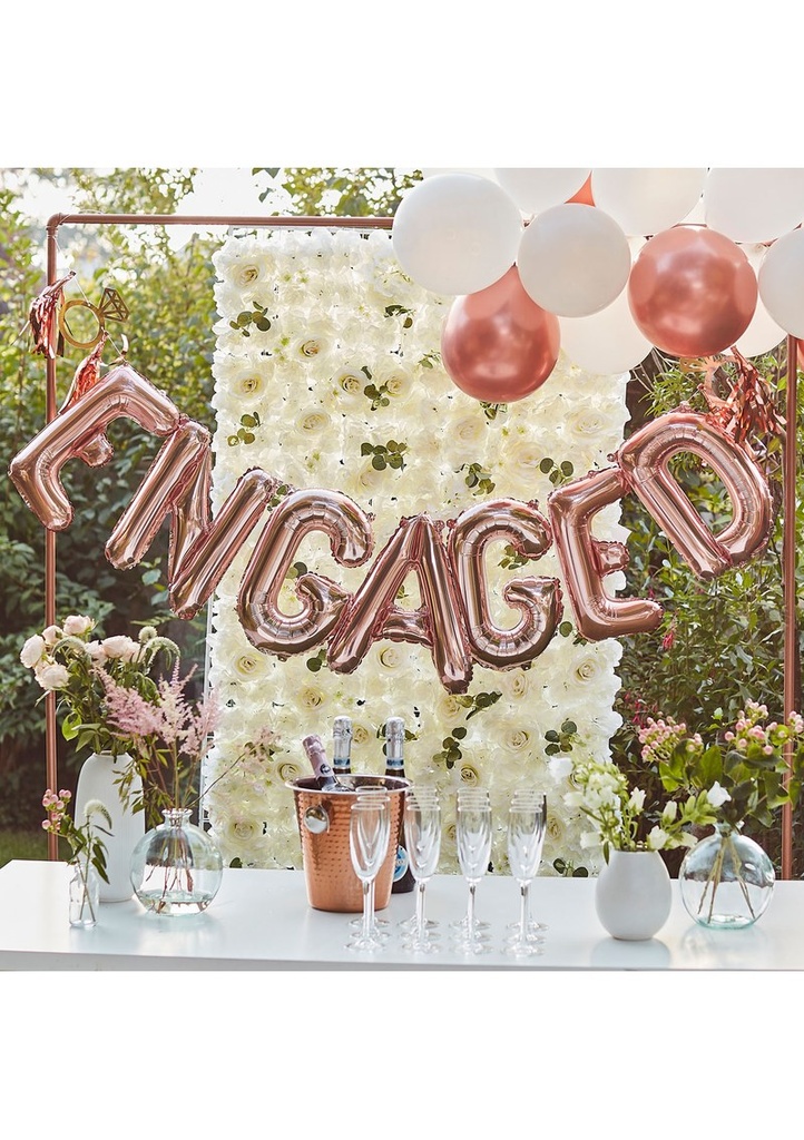 Rose Gold Engaged Foil Balloon Bunting - 7pk