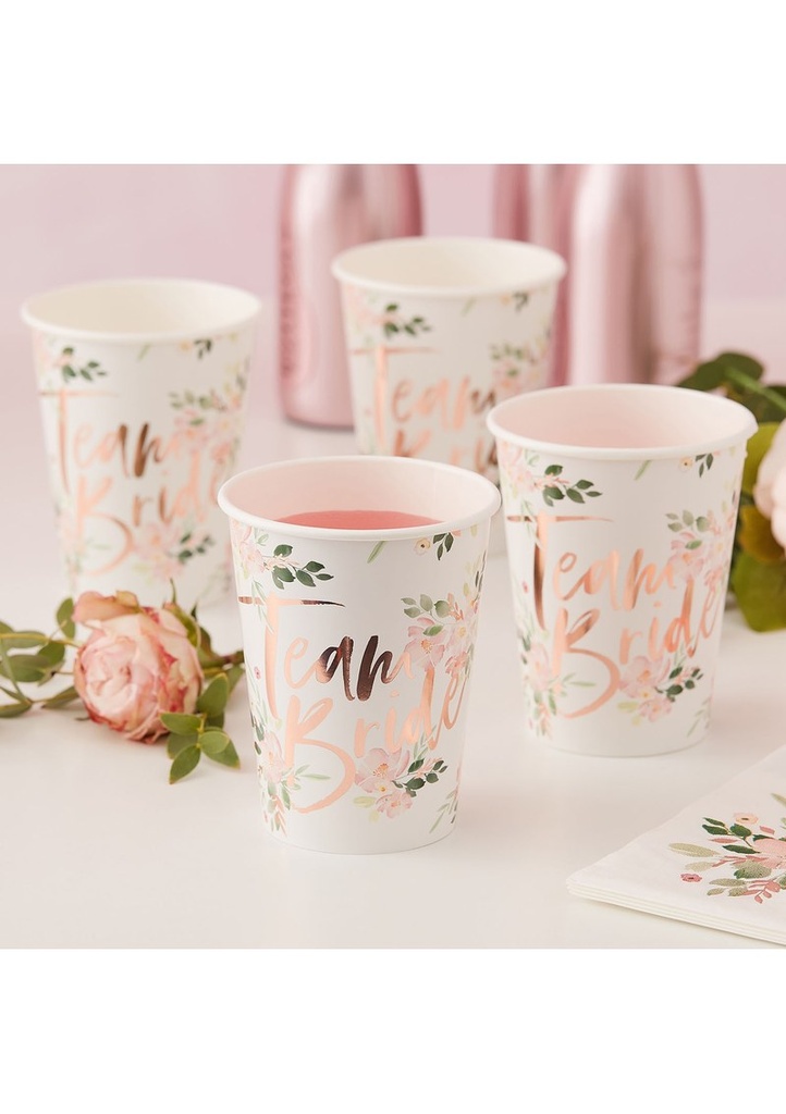 Hen Party Floral Team Bride Cups - 8pk