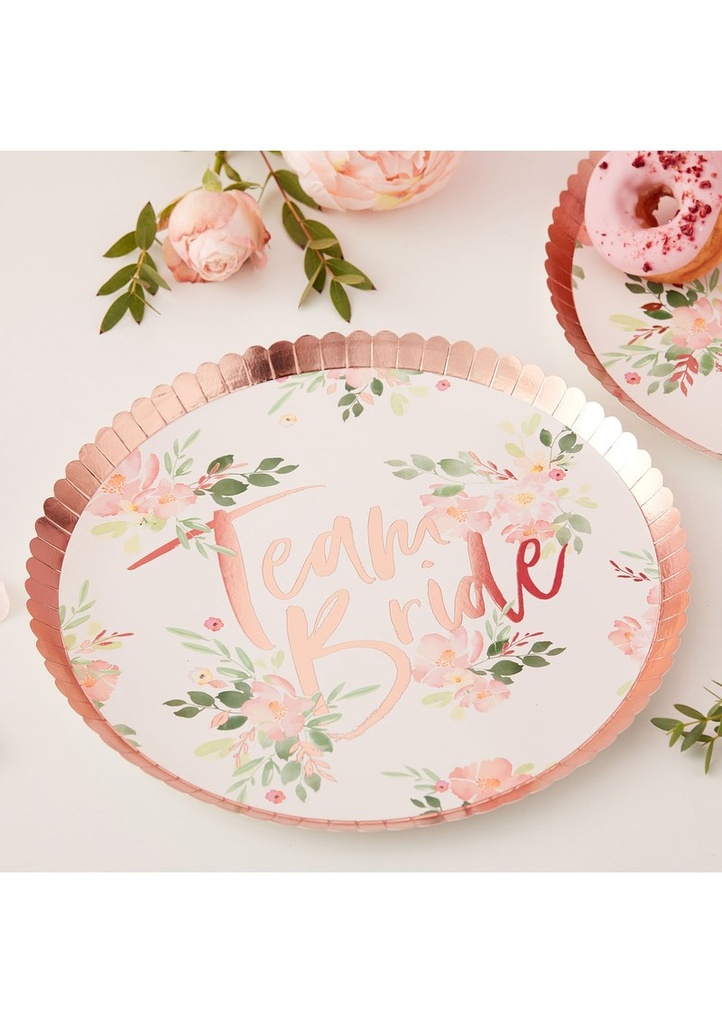 Hen Party Team Bride Floral Plates 24cm - 8pk