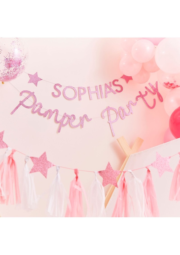 Pink Glitter Personalised Pamper Party Banner
