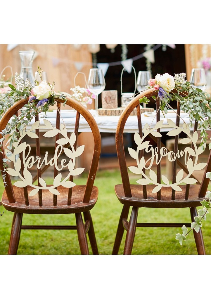 Wooden Bride & Groom Wedding Signs 31cm - 2pk