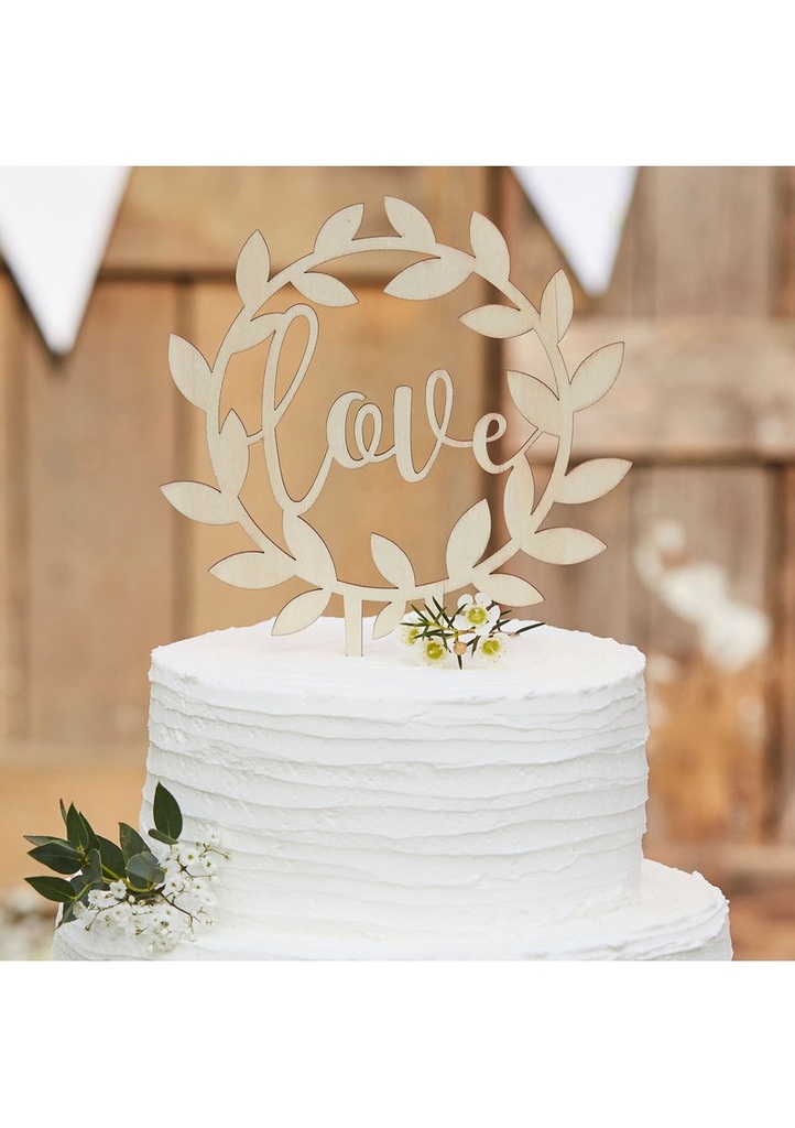 Wooden "Love" Wedding Cake Topper - 15cm x 19cm