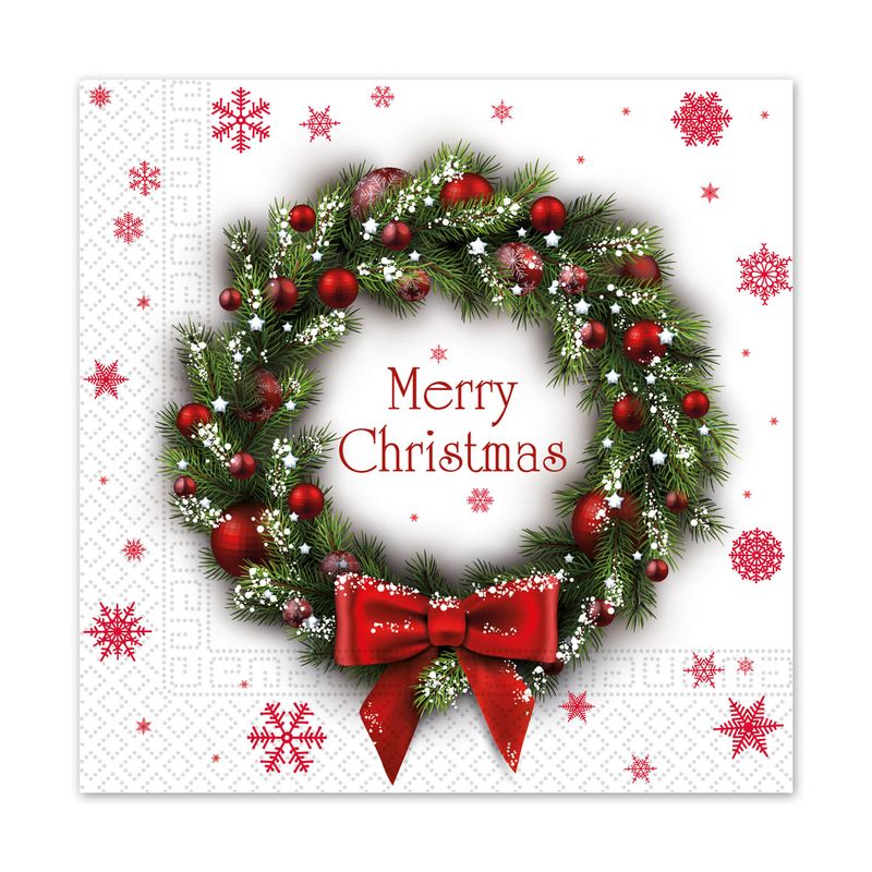 [95372] Christmas Designs FSC 3-Ply Napkins 33x33cm Merry Xmas Wreath - 20pk