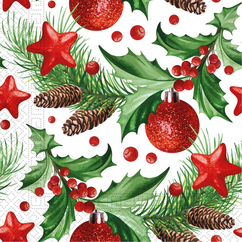 Christmas FSC 3-Ply Napkins 33x33cm Festive Pinecones - 20pk