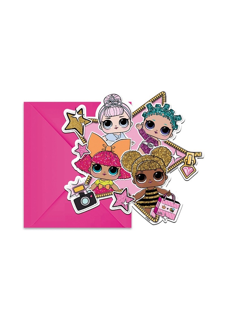 LOL Glitterati Die-Cut Invitations & Envelopes - 6pk