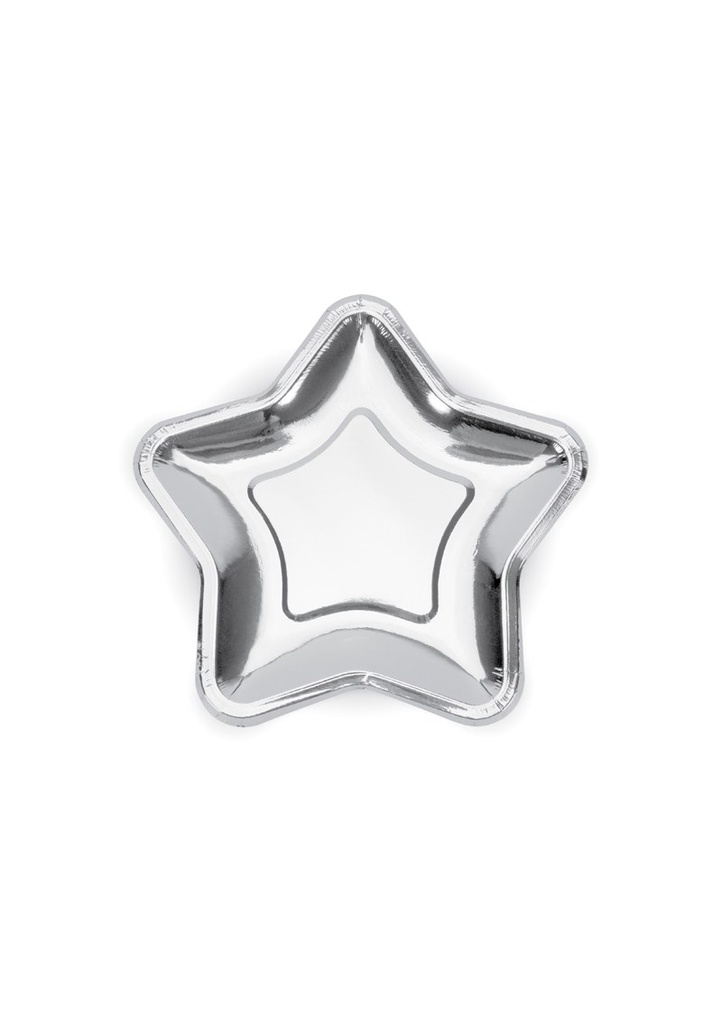 Paper Plates star, Silver, 23cm (1pkt / 6pc)