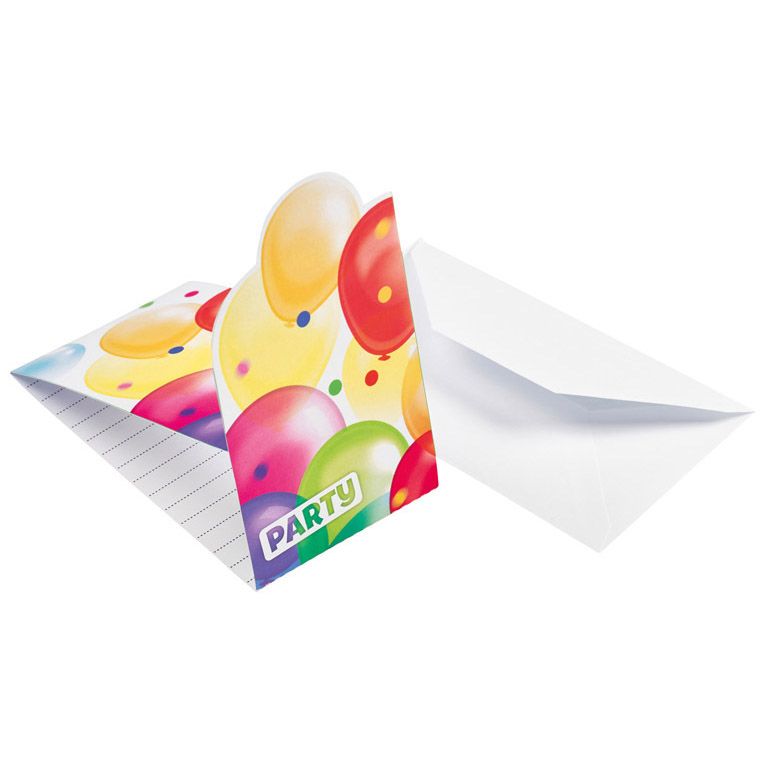 Balloons Invitations & Envelopes Paper (8cm x 14.2cm) - 8pk