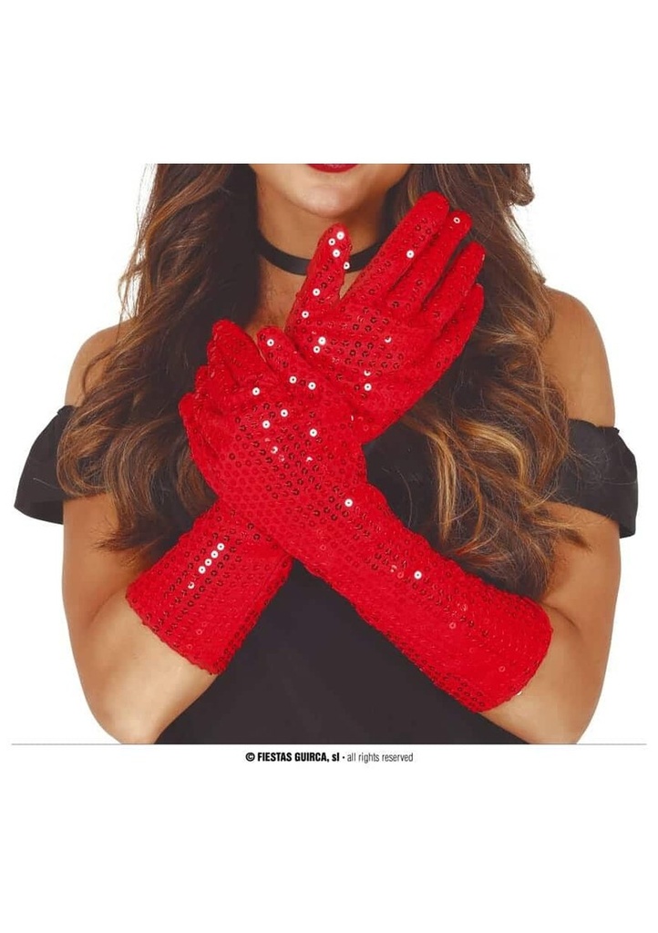 Red Sequin Gloves - 39cm