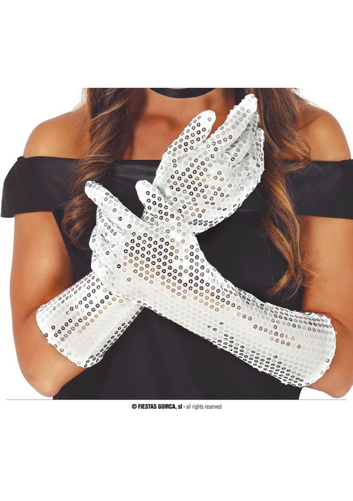 White Sequin Gloves - 39cm
