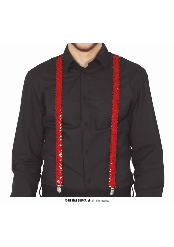 Suspenders Braces Red Sequins - Adult One Size