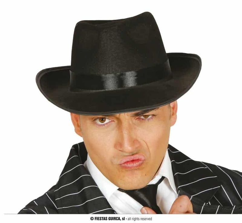 Black Gangster Hat With Black Ribbon