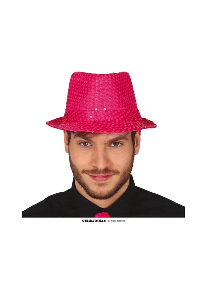 Sequin Gangster Hat Neon Pink - Adult One Size