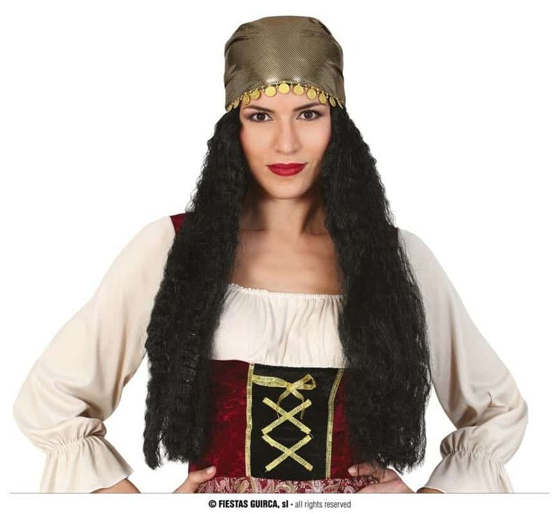 Black Wig With Headscarf - Adult One Size