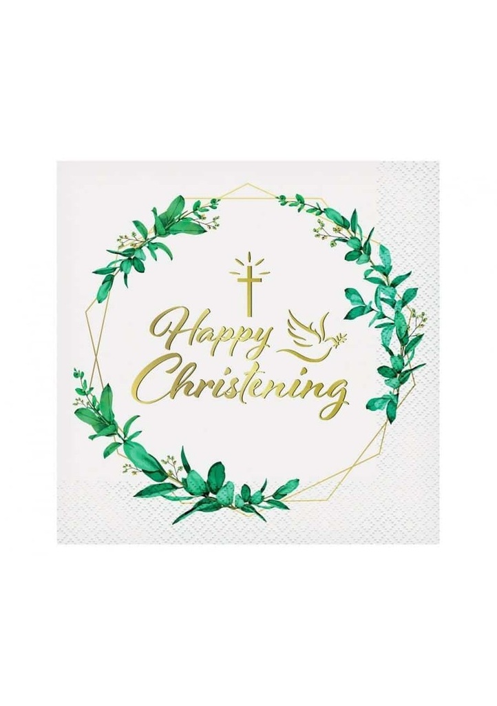 Paper Napkins Happy Christening (Leaves) 33x33cm - 20pk