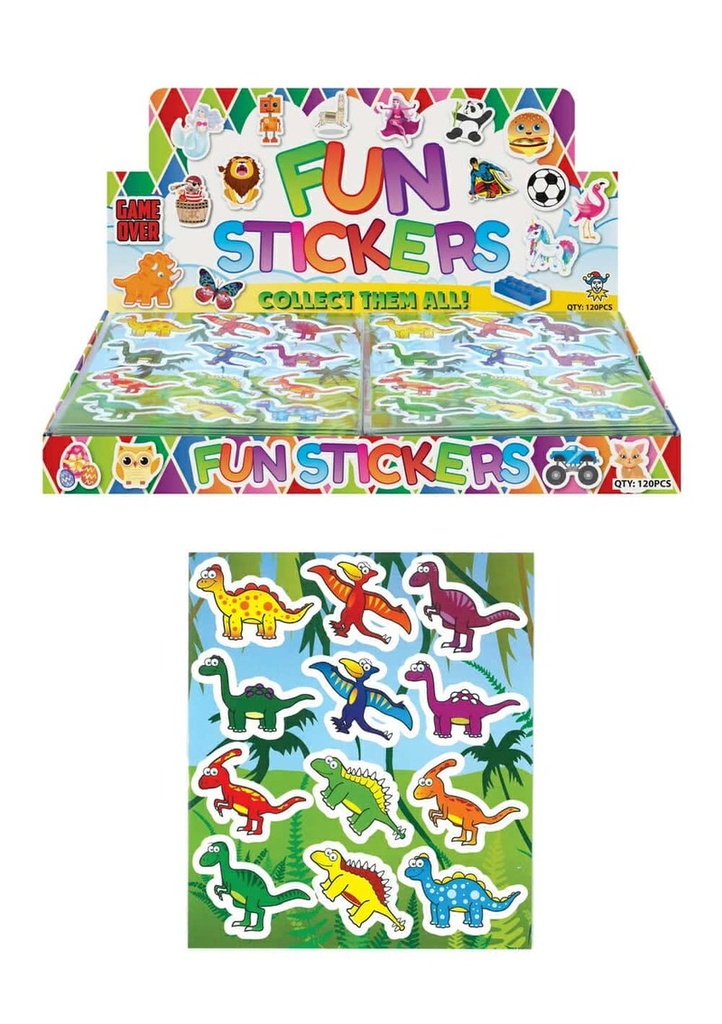 Mini Party Favor Dinosaur Sticker Sheets (10cm x 11.5cm) - 1pk