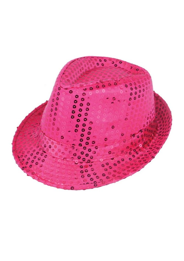 Sequin Gangster Hat Hot Pink - Adult One Size