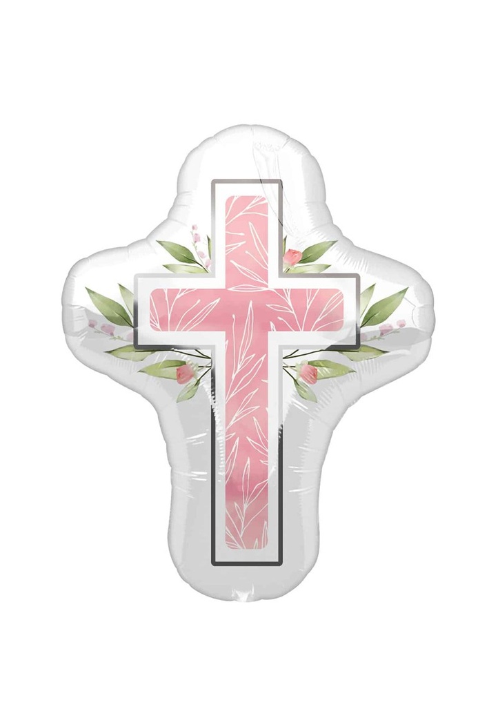 Religious Pink Cross SuperShape Foil Balloon - 58 x 71cm