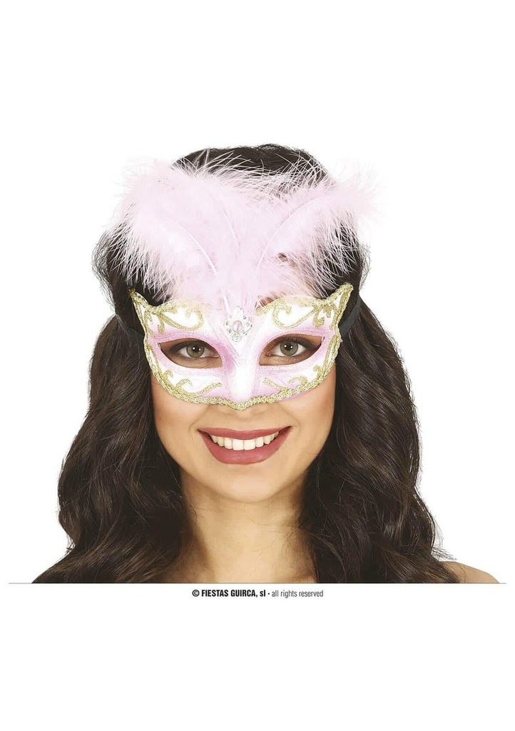 Pink Venetian Mask With Feather
