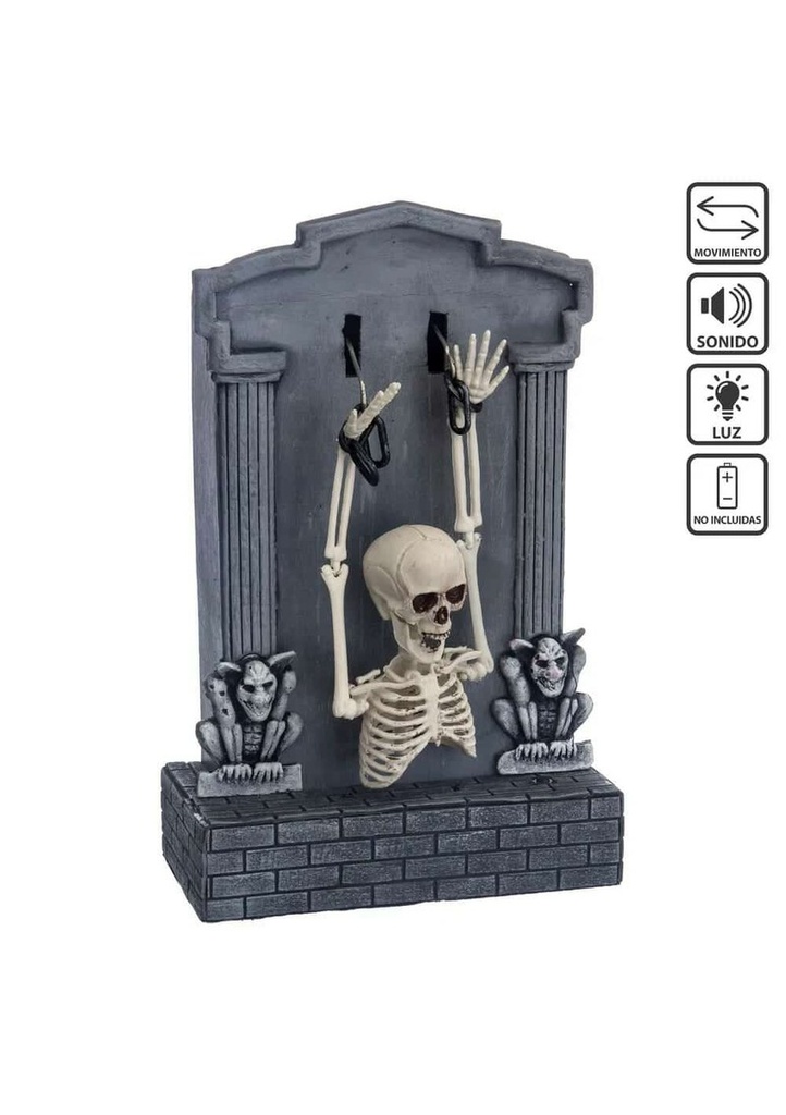 Tombstone Skeleton with Sound Light & Movement - 21x11x35cm