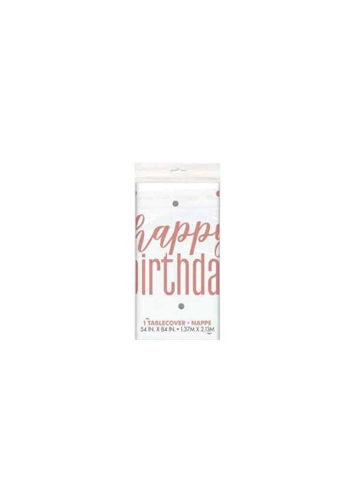 Glitz Rose Gold "Happy Birthday" Plastic Table Cover  (54" x 84")