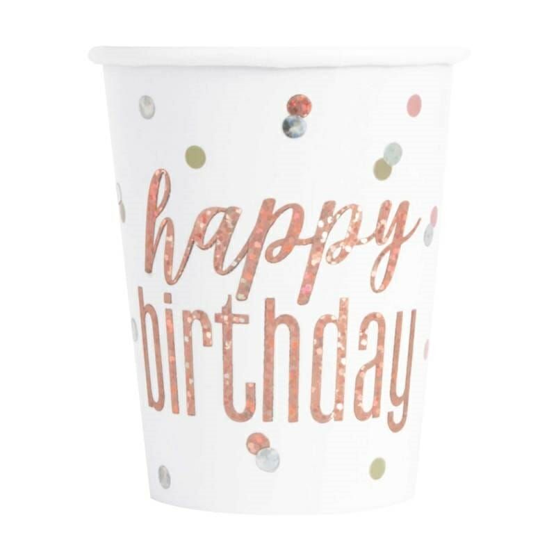 Birthday Glitz Rose Gold Prismatic Foil 9oz Paper Cups - 8pk