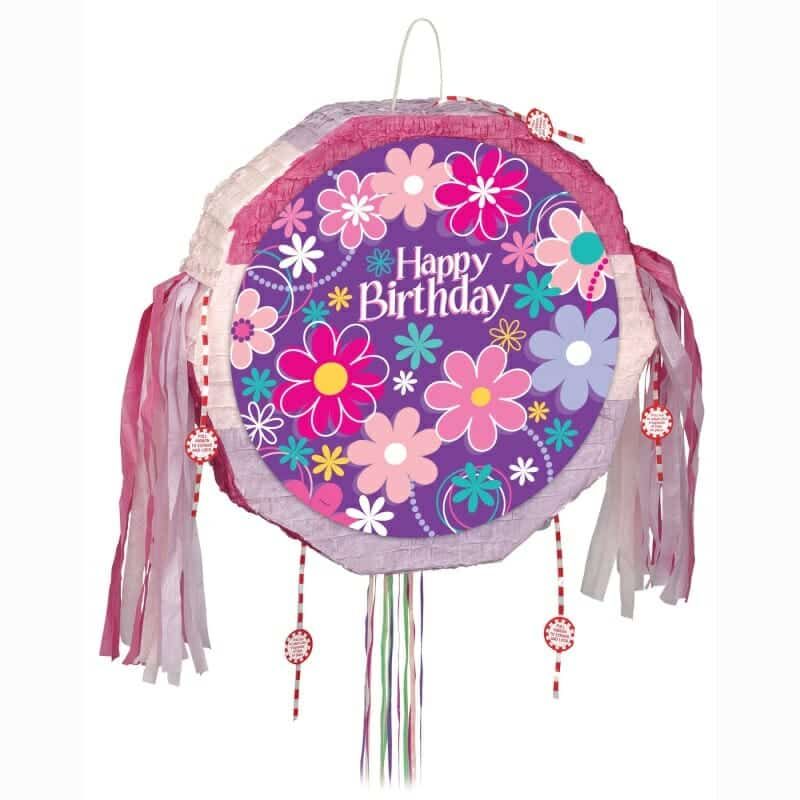Birthday Blossoms Drum Pull Pop Out Pinata - 46.05 x 10.16 x 46.36cm