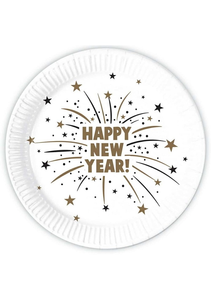 Happy New Year Flares FSC Paper Plates 23cm - 8pk