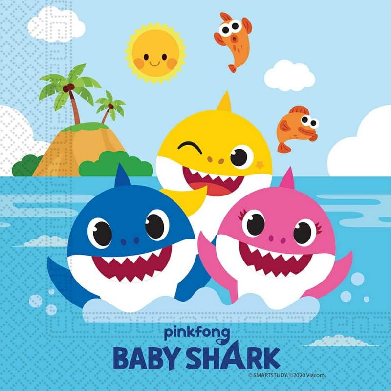Baby Shark Two-Ply Paper Napkins 33x33cm - 20pk