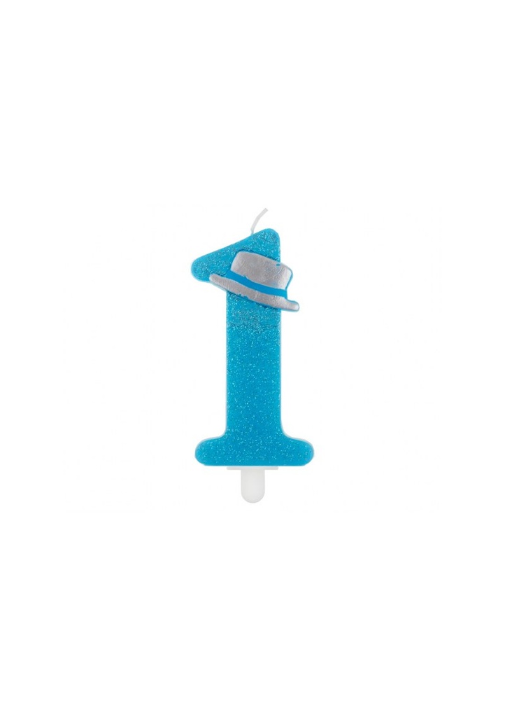 First Birthday Blue Glitter candle 9cm
