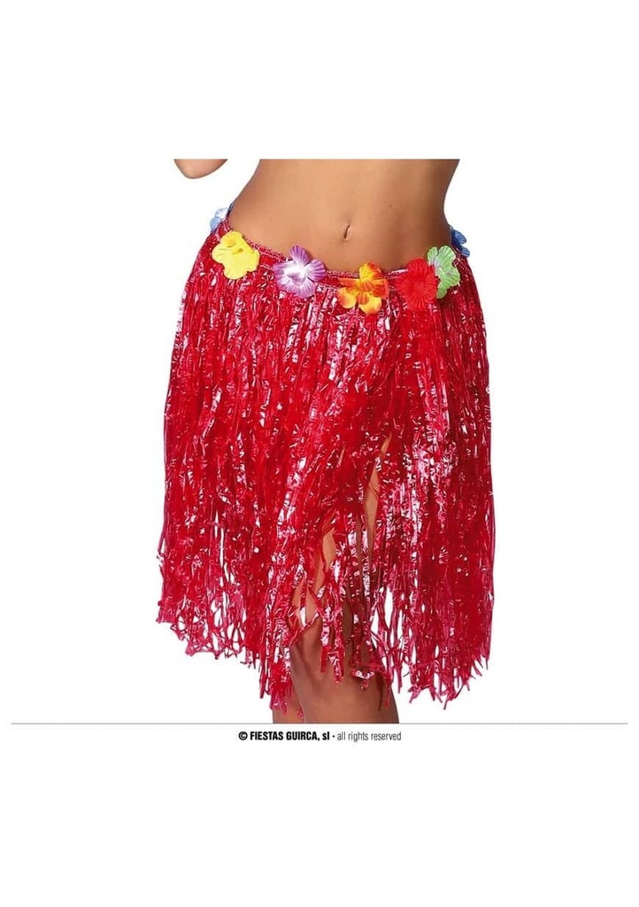 Hawaiian Skirt With Flowers 55cm - Red