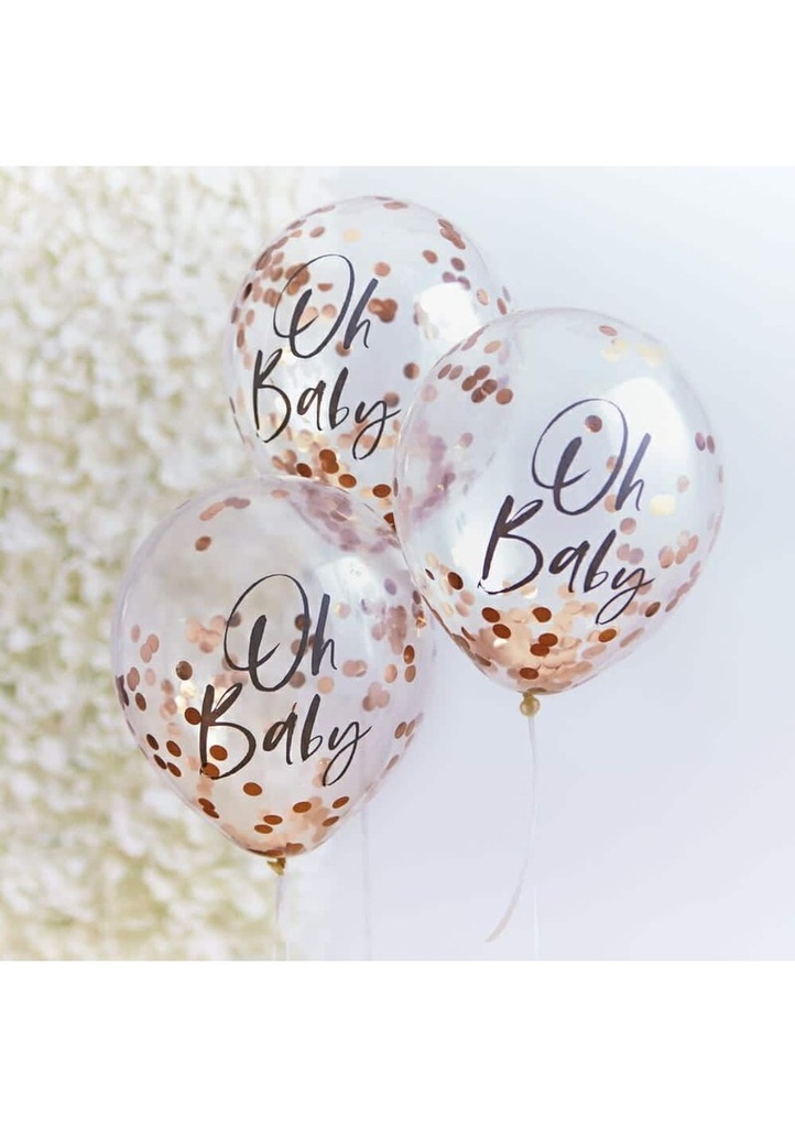 Rose Gold Oh Baby! Shower Confetti 12" Latex Balloons - 5pk