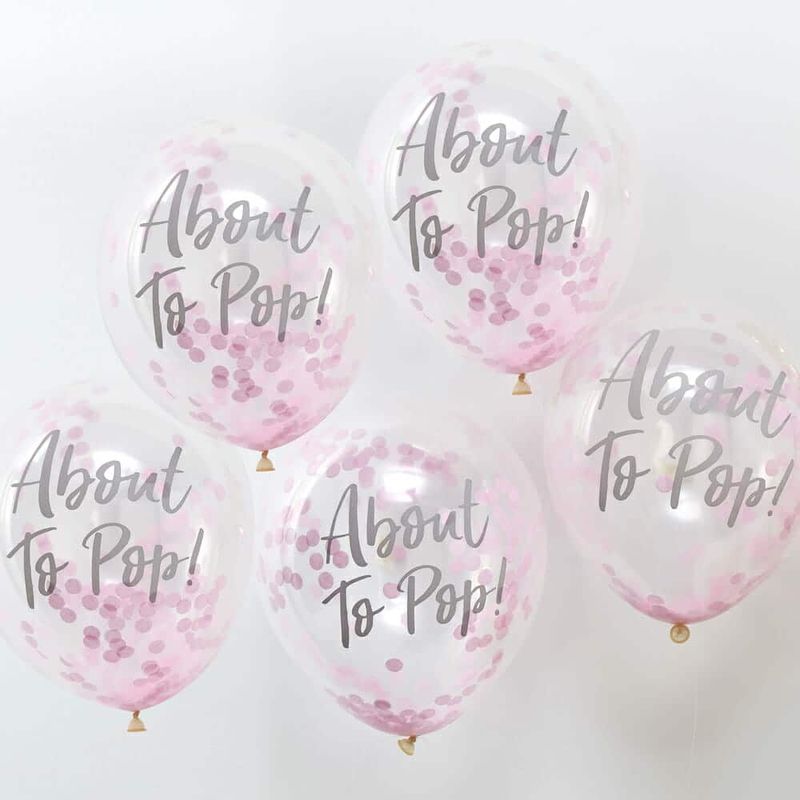 [OB-119] About To Pop! Pink Baby Shower 12" Confetti Latex Balloons - 5pk