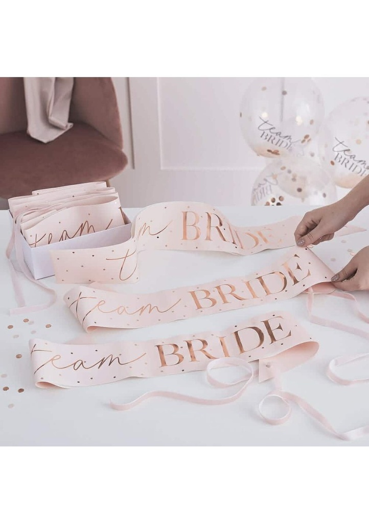 Pink and Rose Gold Team Bride Hen Party Sashes 6 Pack