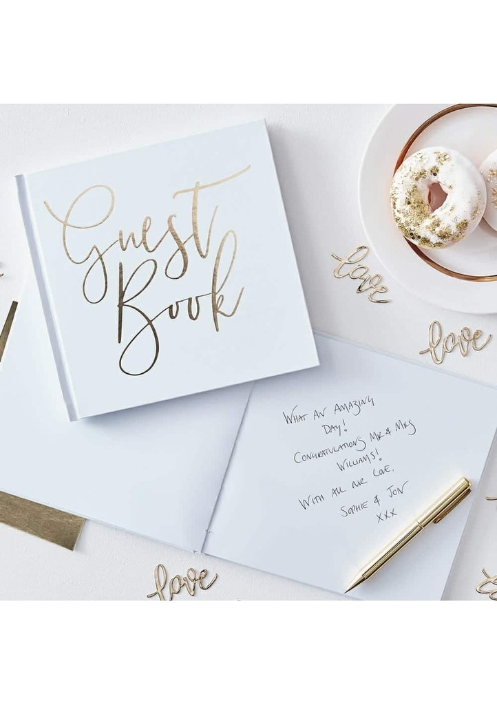 [GO-134] White and Gold Foiled Guest Book