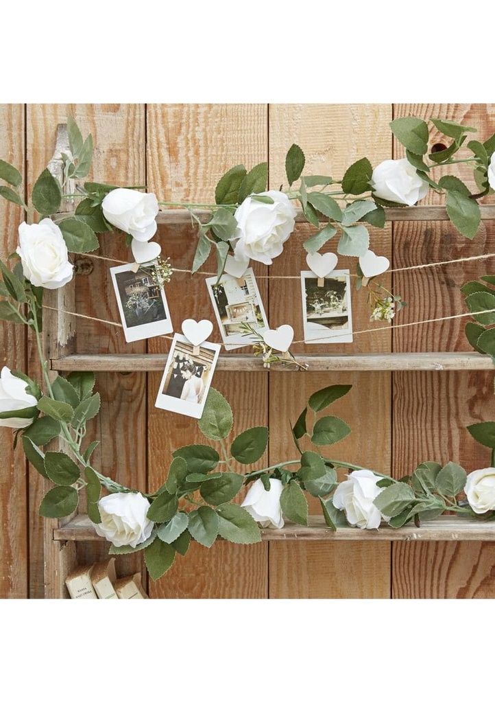 [CW-203] White Rose Artificial Foliage Garland