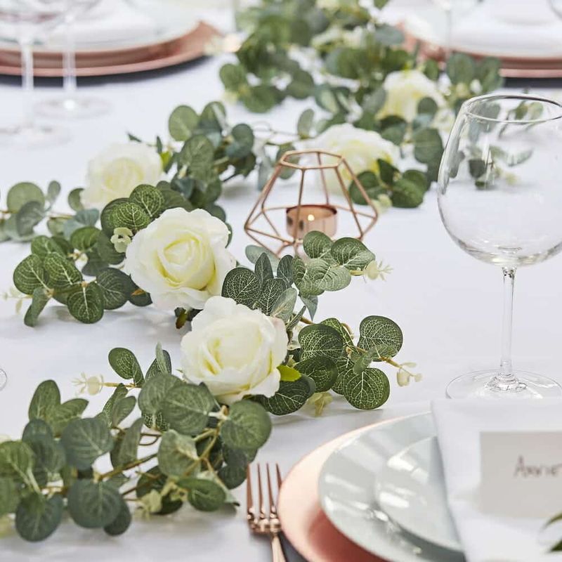[BR-308] Artificial Eucalyptus Garland With White Roses