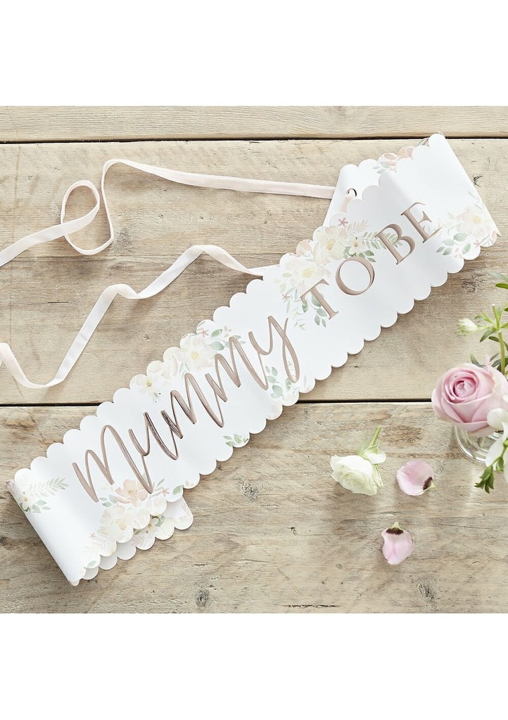 Floral Rose Gold Mummy To Be Baby Shower Sash