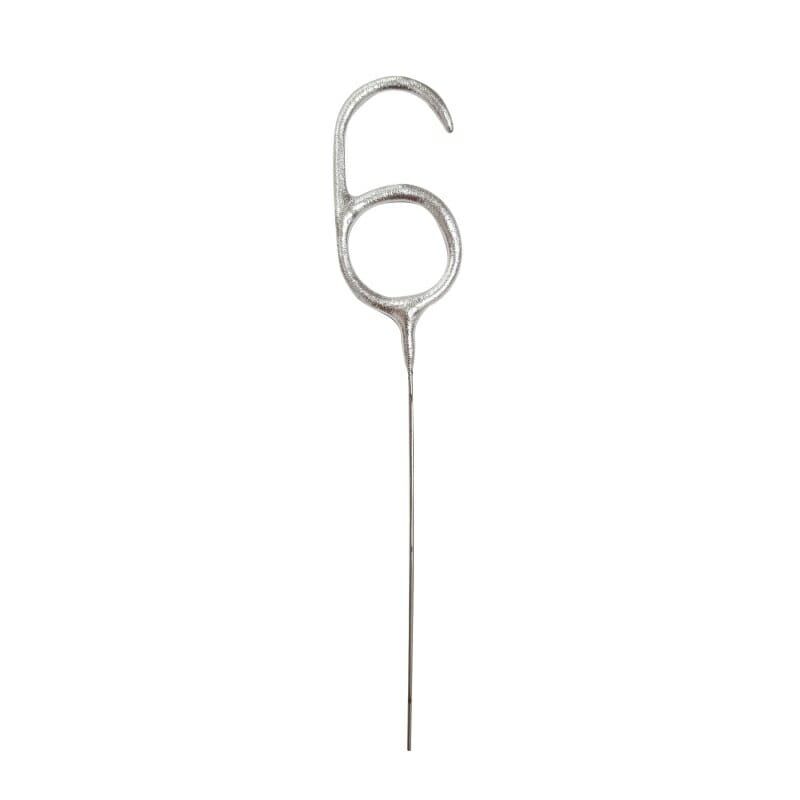 [84106EU] Birthday Silver Glitz Sparkler 17.8cm - Number 6