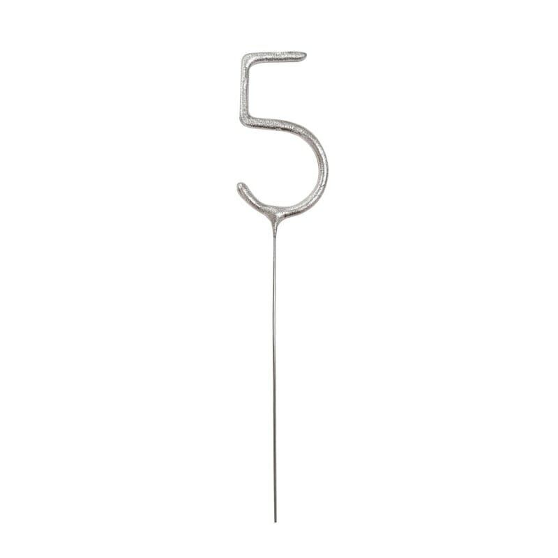 [84105EU] Birthday Silver Glitz Sparkler 17.8cm - Number 5