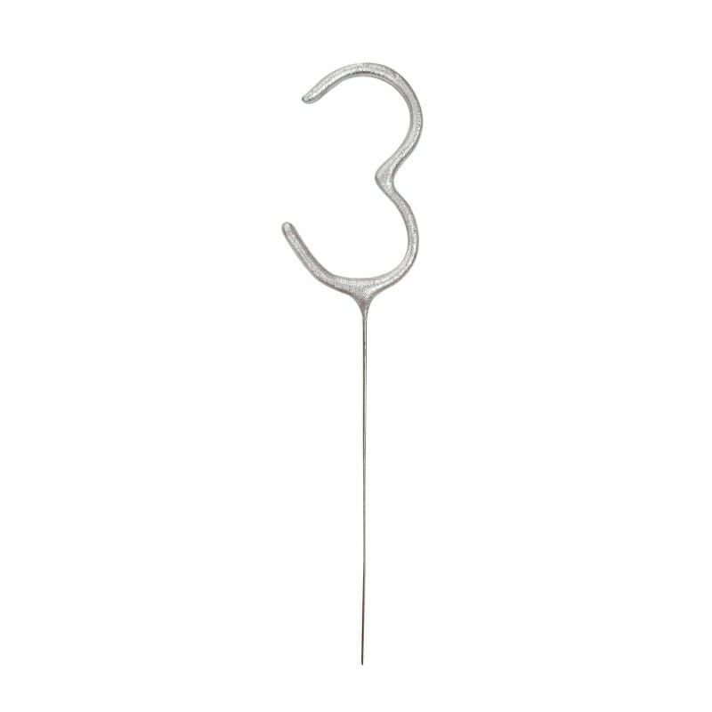 [84103EU] Birthday Silver Glitz Sparkler 17.8cm - Number 3