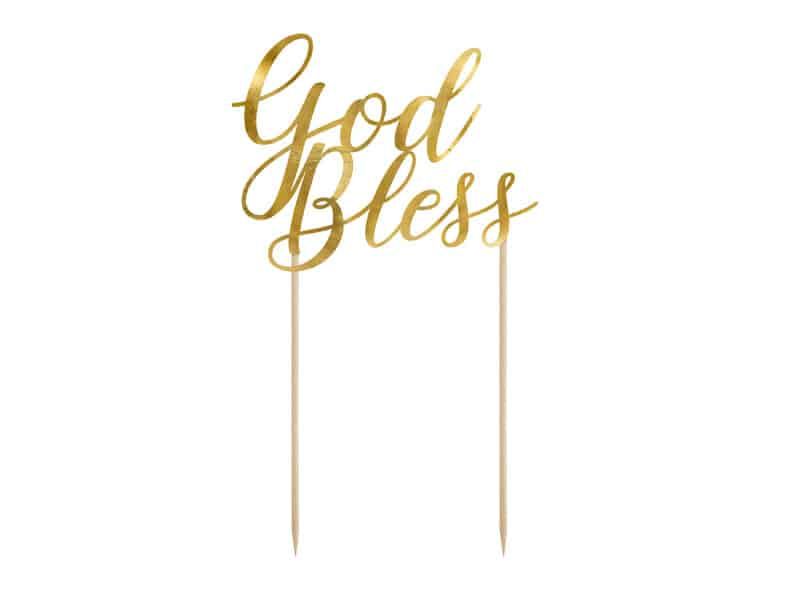 Cake Topper God Bless, Gold, 27.5cm